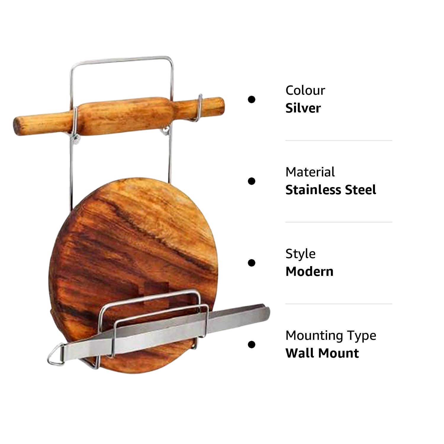 5552 Chakla Belan Chimta Stand Rolling Pin Board Tong Holder Silver Stainless Steel Multi-Purpose Rack for Kitchen (1 Pc ) 5552 Chakla Belan Chimta Stand Rolling Pin Board Tong Holder Silver Stainless Steel Multi-Purpose Rack for Kitchen (1 Pc )